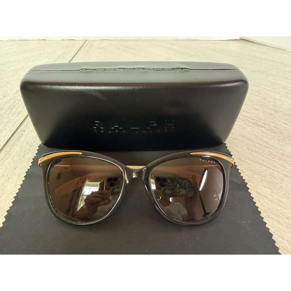 Ralph Lauren RA5203 1090T5 Cat Eye Sunglasses Black Nude Polarized Brown Lens